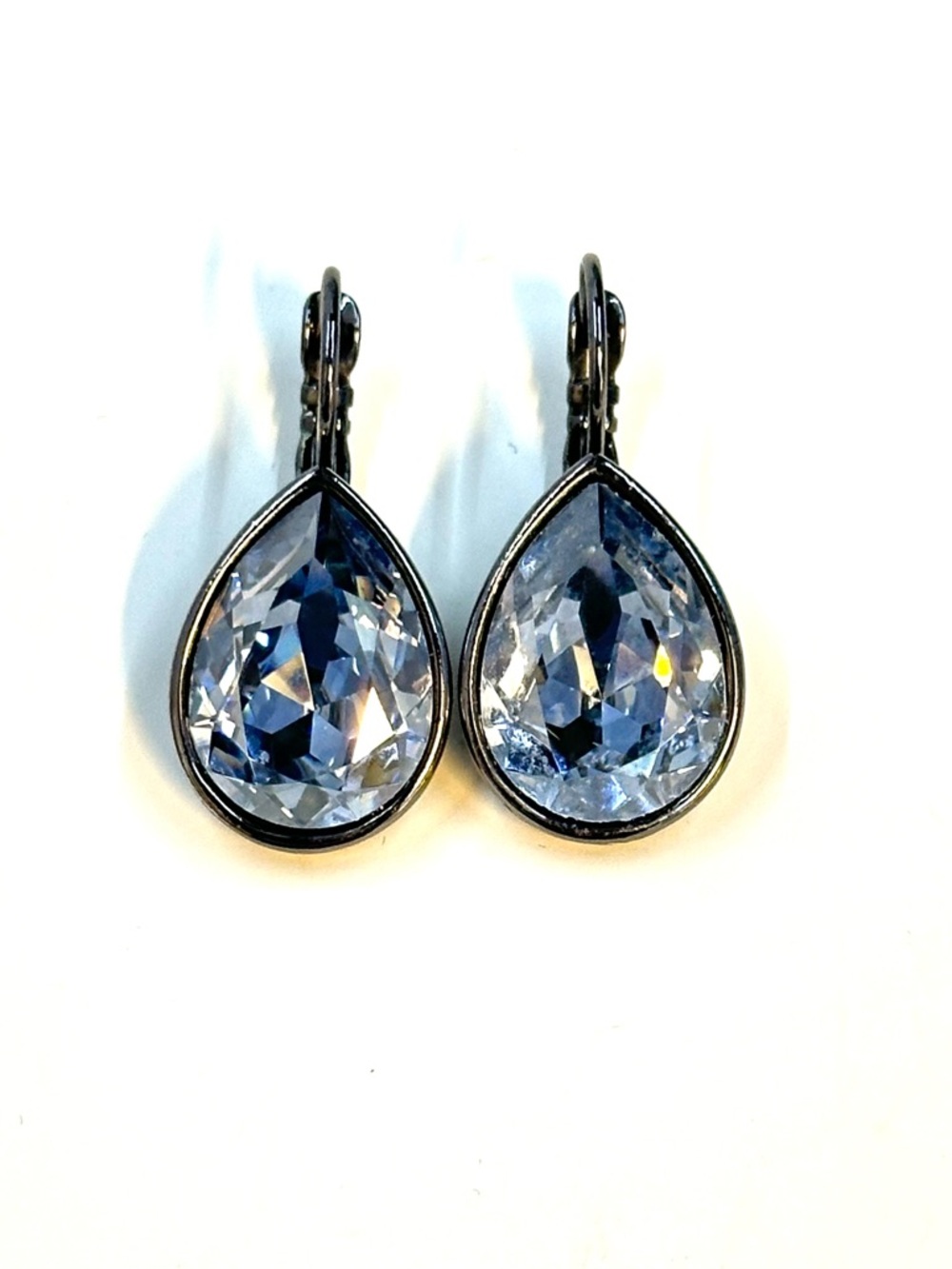 Silver Light Sapphire Swarovski Crystal Element Teardrop Leverback Earrings